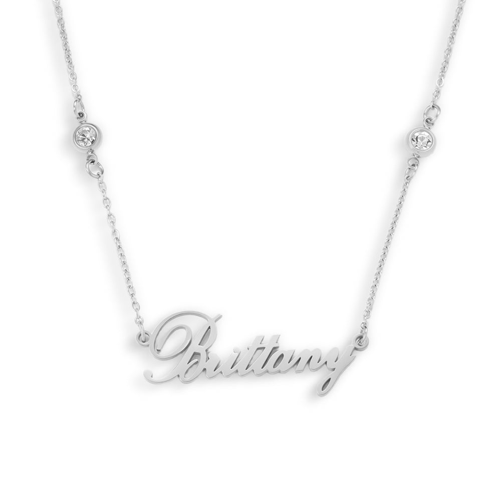 Custom/Personalized Nameplate with Gemstone Accents Necklace