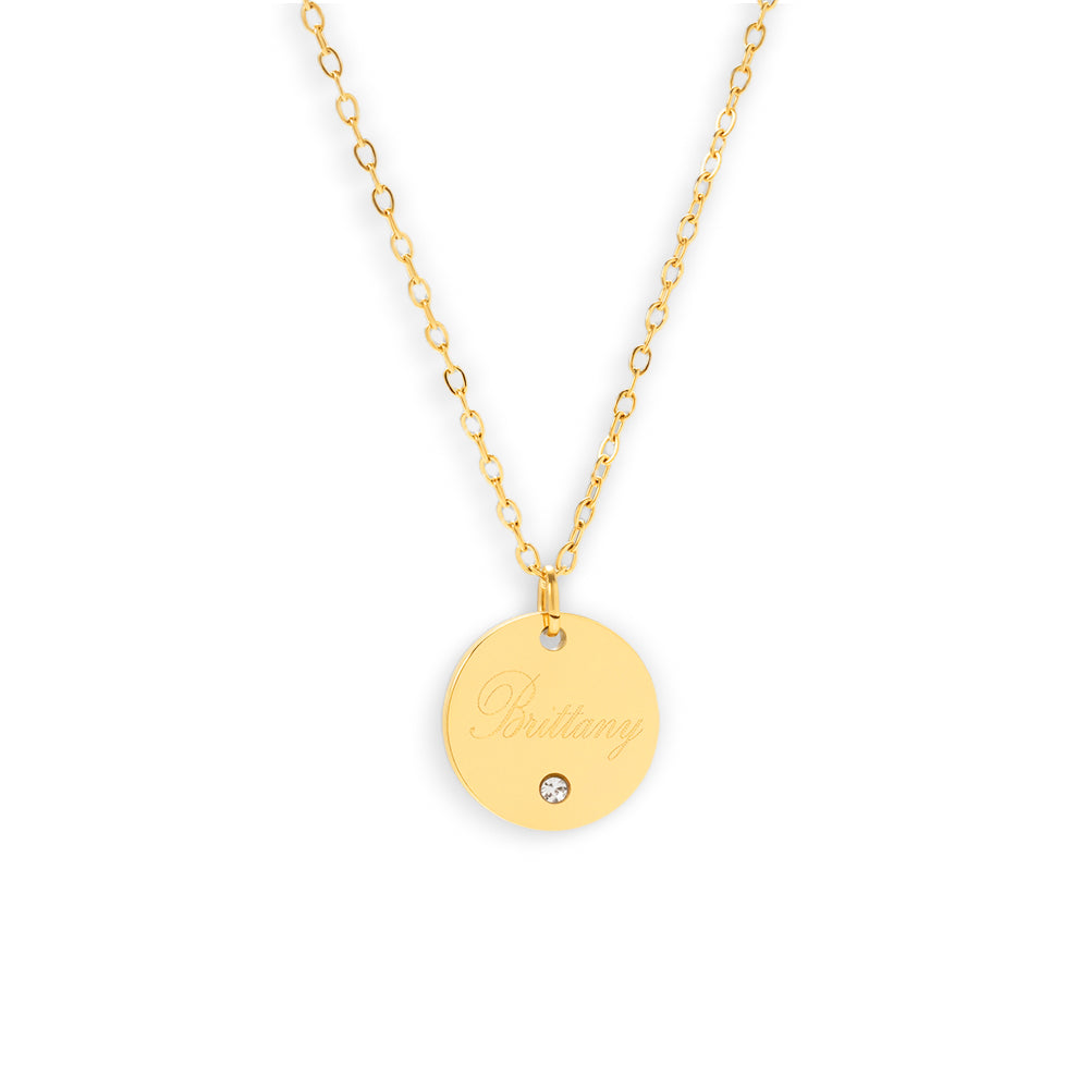 Custom/Personalized Round Pendant Necklace w/ Gemstone