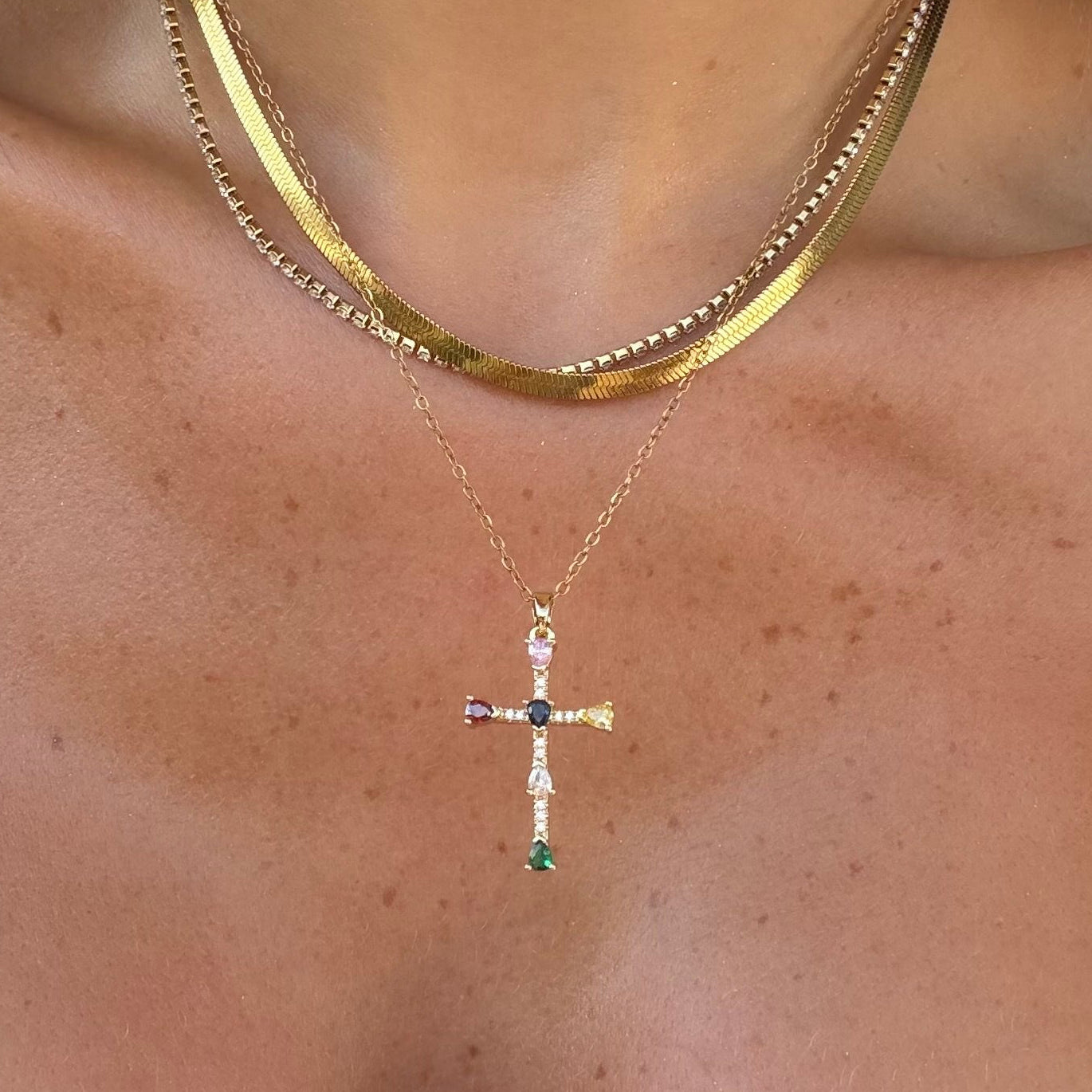 Rainbow Blessings Cross Necklace